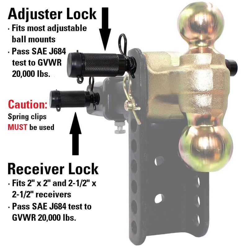 TowWorks 79852 Keyed Alike 5/8"" Trailer Hitch Lock Set for Adjustable Channel Mounts  Double Safety Heavy Duty Tow Hitch Receiver Locking Pins fit Class III - V Hitches - Image 3